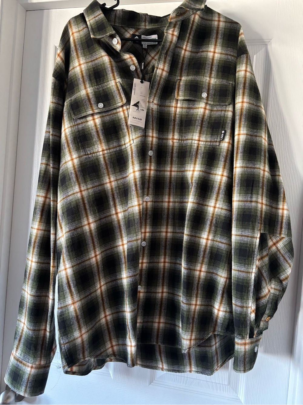 Lrg Men's Green, Black & White Plaid Button-Down Shirt